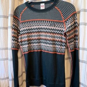 Kari Traa Dark Green and Orange Geometric Women's Sweater